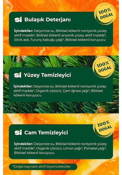 Si Senin İçin %100 Doğal Üçlü Hijyen Paketi Bulaşık, Cam Ve Yüzey Tekli
