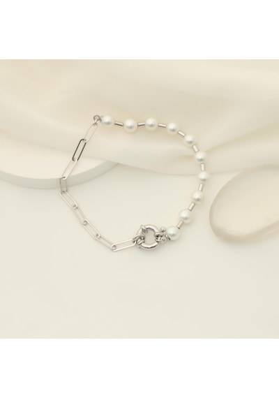 925 Ayar Gümüş Beyaz Kültür İncisi Bileklik-6mm