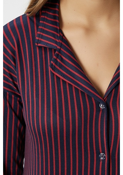 Ritnice Kadın Secret Extra Soft Lacivert Bordo Çizgili Pijama Takımı Bordolacivert Bordo - Lacivert