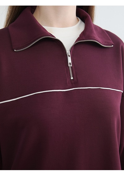 Lcw Modest Mürdüm Dik Yaka Oversize Kadın Sweatshirt