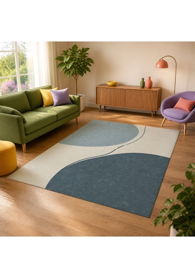 Kartela Halı Denge Soyut Modern Halı Mavi Kaymaz Taban Makinede Yıkanabilir Salon Halısı 100x150 Cm