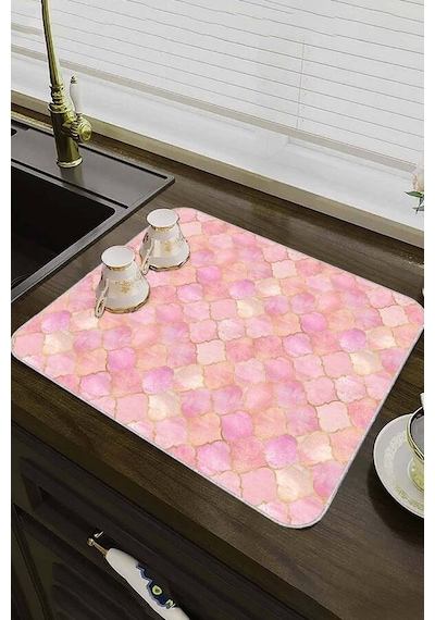 Pembe Fas Desen Microfiber Bulaşık Kurutma Matı Mm003n11