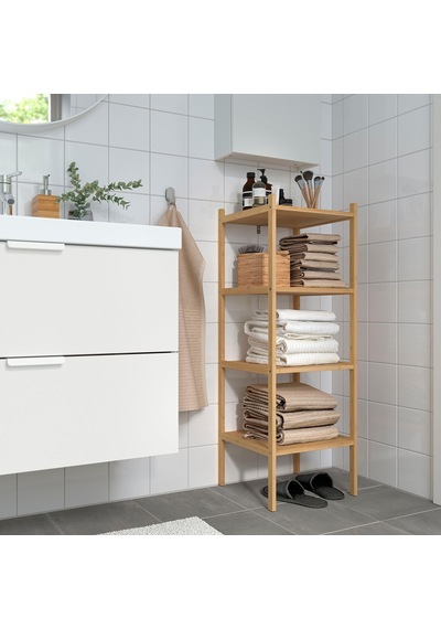 Bambu Banyo Raf Ünitesi 37x37x104 Cm Meridyendukkan Kare Model 4 Kat Banyo Düzenleyici Doğal