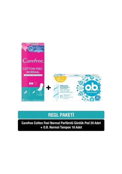 O.B. Normal Tampon 16 Adet + Carefree Cotton Feel Normal Parfümlü Günlük Ped 20 Adet