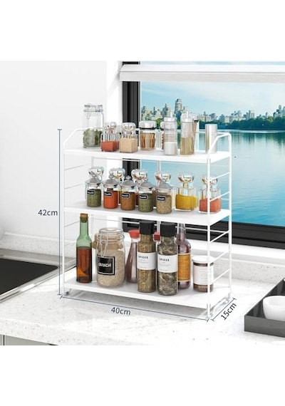 Ayarlanabilir Raflı 40cm Baharatlık, Organizer, Düzenleyizi Tezgahüstü Banyo, Mutfak, Ofis Model-1 Beyaz Çok Renkli