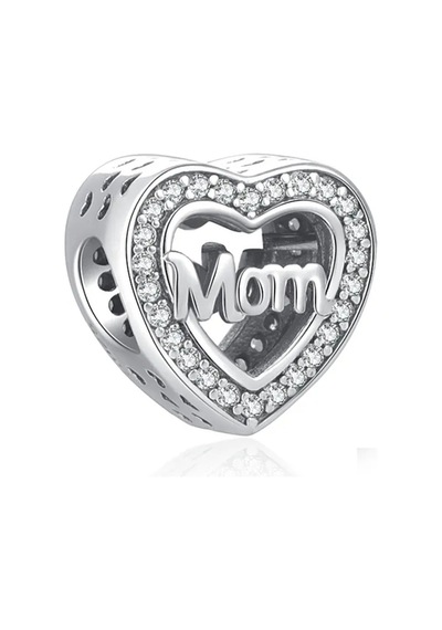 Fubena Taşlı Mom Kalp Charm Gümüş