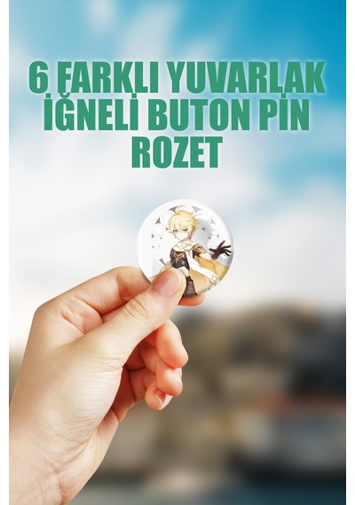 Aether Genshin İmpact Çanta Süsü Rozet İğneli Buton Rozet Seti 6 Adet Çok Renkli