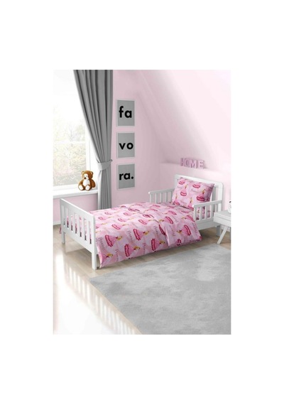 Lionas Tek Kişilik Nevresim Takımı Kız Çocuk Ranforce Pamuklu Prenses Desenli 155x230 Cm Açık Pembe