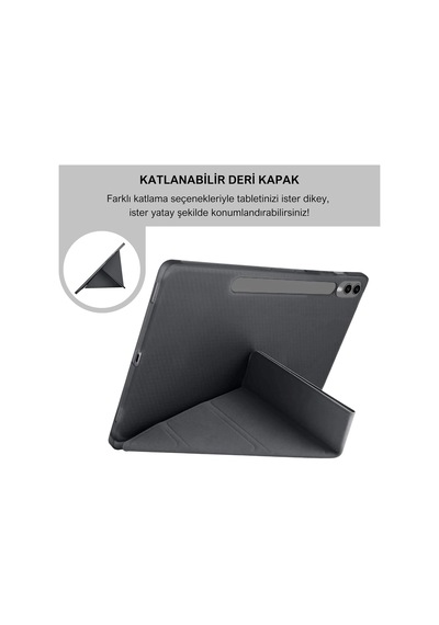 Lexroo Samsung Galaxy Tab S9+ Fe Plus 12.4 İnç Uyumlu Smart Kılıf, S Pen Kalemlikli, Trifold, Esnek Tablet Kılıfı