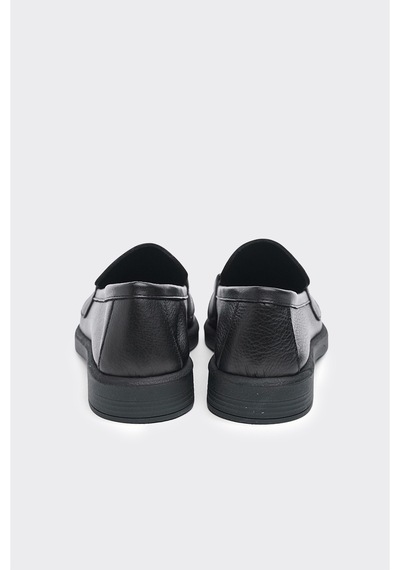 Derinet Tokalı Hakiki Deri Kadın Loafer Siyah Siyah