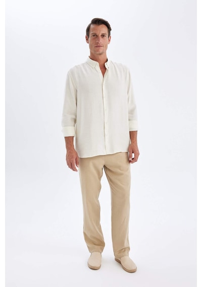 DeFacto Relax Fit Polo Yaka Poplin Modal Basic Düz Uzun Kollu Gömlek C4131AX24SMER102