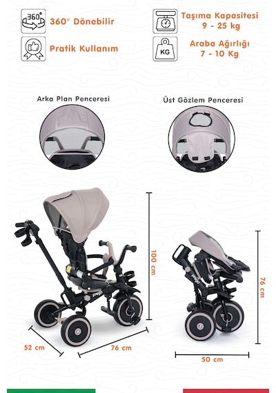 Prego Happy Dino Plus 360 Tamamen Katlanabilir Çocuk Bisikleti