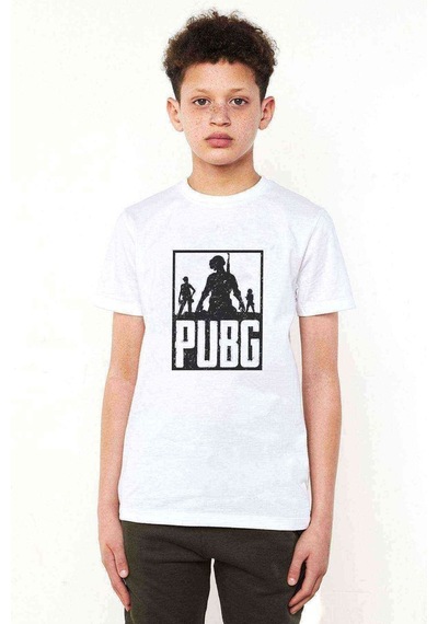 Tshirthane Pubg 3 Adam Team Baskılı Unisex Çocuk Beyaz Tshirt