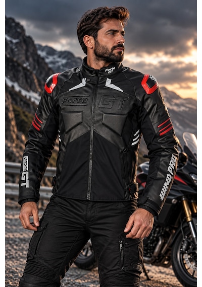 Yyk Forte Gt Deri Wınd Pro Motosiklet Montu Siyah Kırmızı - Mat Siyah