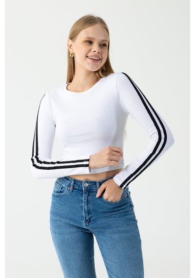 Giysa Kadın Bisiklet Yaka Kolu Biyeli Basic Body Beyaz - Ms0001276 Beyaz