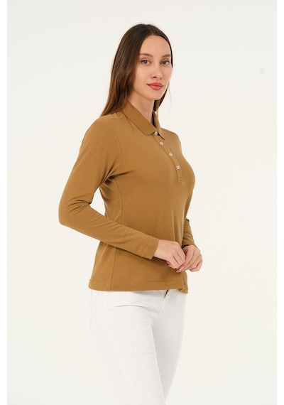 Msw Kadın Uzun Kollu Regular Fit Polo Yaka T-shirt Camel Msw Kadın Uzun Kollu Regular Fit Polo Yaka T-shirt Camel