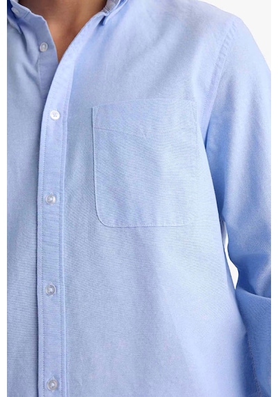 DeFacto %100 Pamuk Regular Fit Polo Yaka Oxford Basic Düz Uzun Kollu Gömlek A8028AX25SPBE196