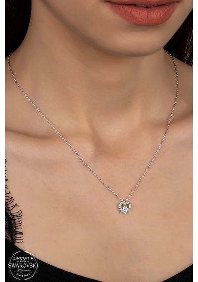 Union Swarovski Zirconia Kadın Kalp Montür Gümüş Kolye (550094497)