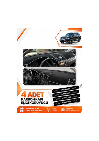 Volkswagen Touareg 2002-2010 Uyumlu Ön Torpido Koruma Kılıfı Halısı Koruyucu - Siyah Gri