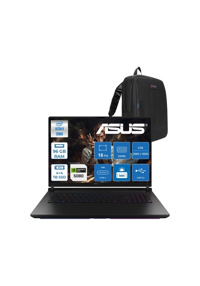 Asus ROG Strix Scar G18 G835LWG-SA375-ZWSA375F48 Ultra 9 290HX Plus 96 GB 4 TB SSD +4 TB SSD RTX5080 18" Free Dos Dizüstü Bilgisayar