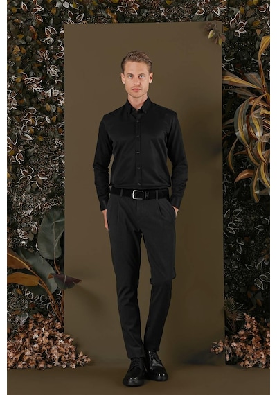 Efor Gk 692 Slim Fit Siyah Klasik Gömlek Siyah