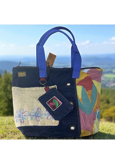 Vintage Salaş Çok Renkli Orta Boy Günlük Seyahat Gezi Omuz Çantası 36cmx34cm Mavi