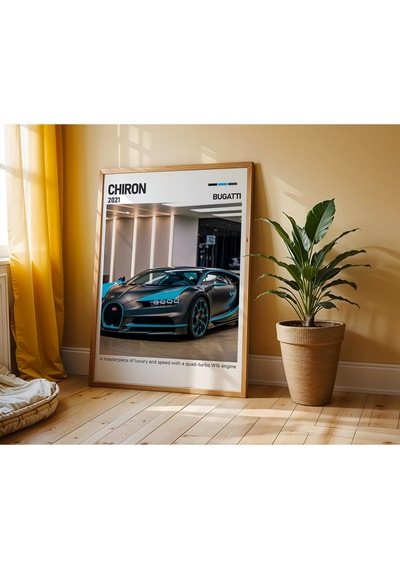Bugatti Chiron Ahşap Çerçeveli Poster Tablo W16 Hypercar Tasarım