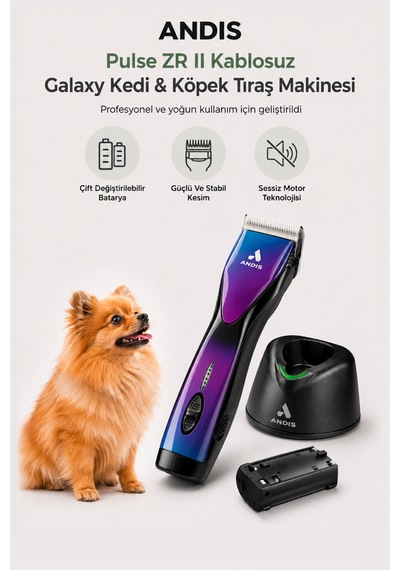 Andis Pulse Zr Iı Kablosuz Galaxy Kedi/köpek Tıraş Makinesi - Mor Renkli Yedek Bataryalı