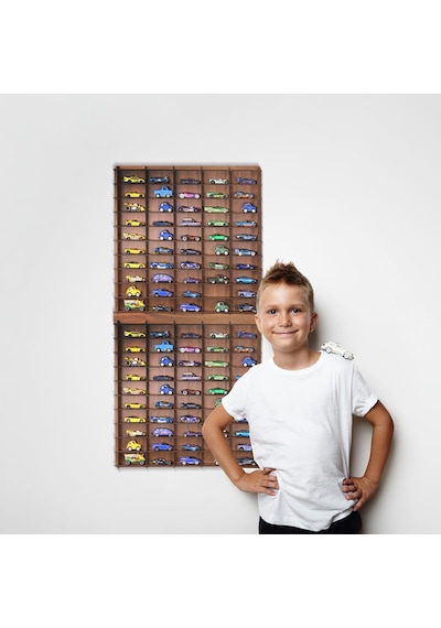 1/64 Ölçek Oyuncak Hobi Koleksiyon 100 Araçlık Set Model Oyuncak Araba Rafı-ceviz Çok Renkli