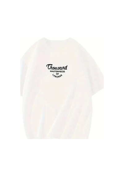 Soonaksesuar Thousand Baskılı Oversize Bisiklet Yaka T-shirt - Beyaz Beyaz