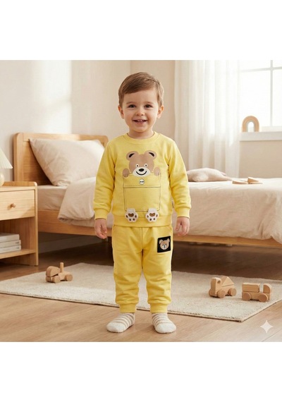 Patili Ayı Mevsimlik Erkek Bebe Çocuk Takım Sarı Patili Ayı Mevsimlik Erkek Bebe Çocuk Takım Sarı