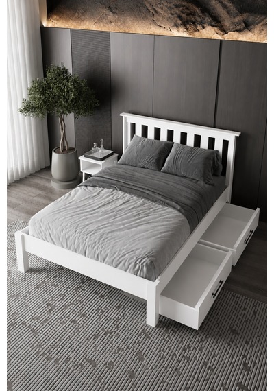 Shark New 2 Çekmeceli Çift Kişilik Mdf Karyola 140x190 Yatak Uyumlu - Beyaz Shark New 2 Çekmeceli Çift Kişilik Mdf Karyola 140x190 Yatak Uyumlu - Beyaz