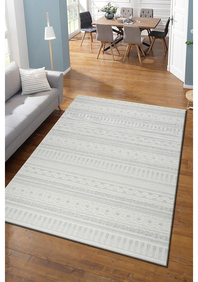 Modern Geometrik Tasarımlı Jüt Dokuma Loop Sisal Gri Renk Halı Gri