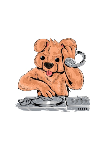 Paybuy Erkek Dj Köpek Kulaklık Turntable Müzik Baskılı Pamuk Tişört Casu Beyaz
