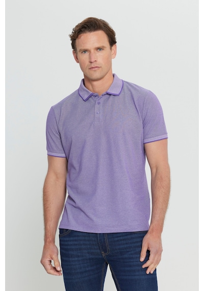 AC&Co / Altınyıldız Classics 4A4820200047MBYXL Düğmeli Polo Yaka Cepsiz Slim Fit Erkek Tişört Mor - Beyaz