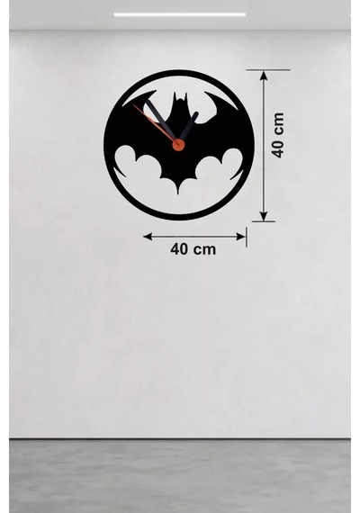 Mey İthalat Batman Yarasa Logolu Ahşap Duvar Saati - 40x40 Cm Dekoratif Dc Temalı Çok Renkli