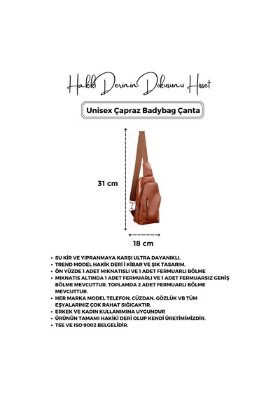 Unisex Taba Hakiki Deri Çapraz Badybag Omuz Ve Göğüs Çantası Usb Çıkışlı Taba