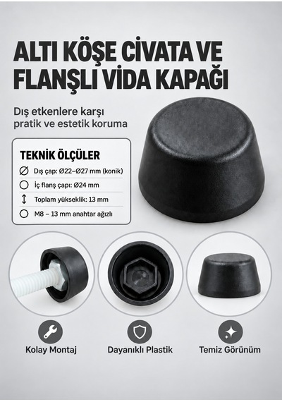 M8 Flanşlı Vida Ve Civata Kapağı 100 Adet