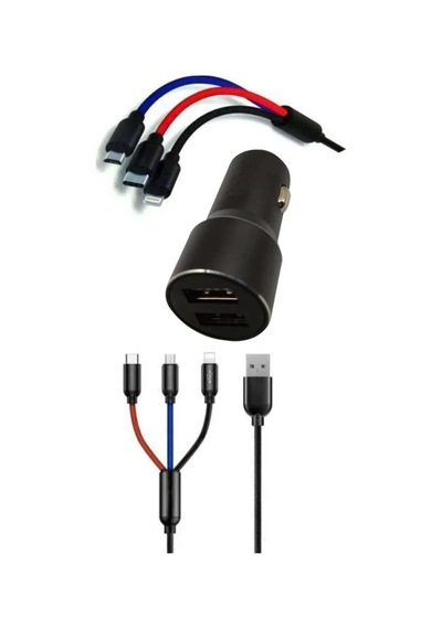 Tedar Çoklu Hızlı Şarj Kablosu Ve Seyahat Araç Şarj Soketi Type-c Mikro İphone Uyumlu 1.2 Metre 3a Najmaddin Standart