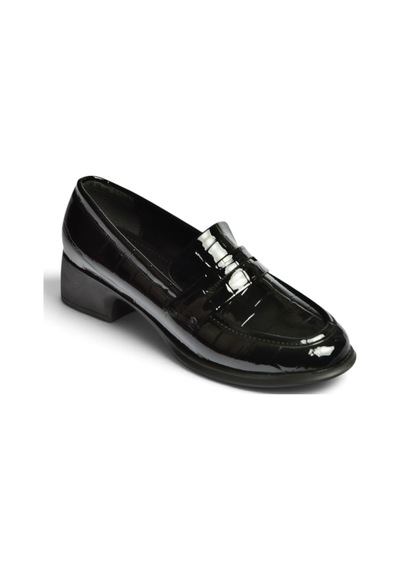 Fox Shoes Z820066211 Siyah Kroko Baskılı Kalın Topuklu Loafer Ayakkabı
