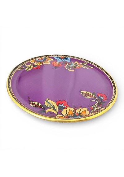 Sudedi Home Gerçek Altın Yaldızlı Cam Pasta Tabağı 21 Cm Tekli Servis & Sunum Tabağı Mor