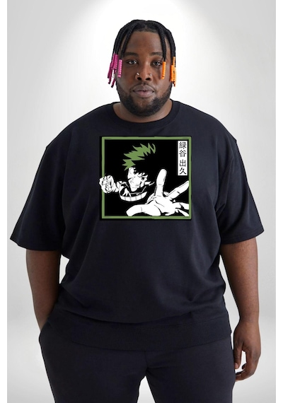 Angemiel My Hero Academia Dabi Anime Siyah Büyük Beden Erkek Kadın Unisex Basic Ön Baskılı Tişört Siyah