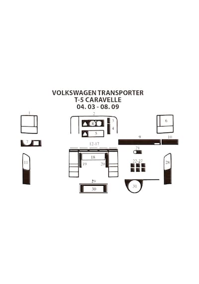 Volkswagen Carevella T5 Torpido Kaplama 2003-2009 31 Parça Koyu Meşe