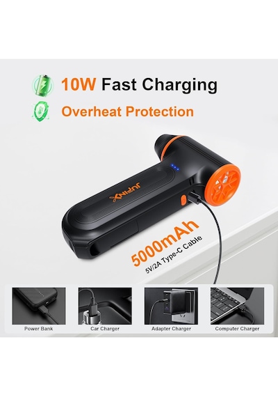 Jufınx Turbo Jet Fan, 3 Mod, 150g Üfleme Gücü, Bilgisayar - Araba - Klavye Temizliği İçin Güçlü Mini Fan