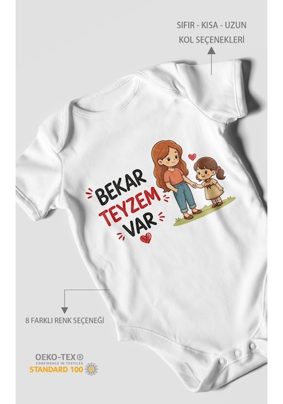 Morivokids Bekar Teyzem Var Kısa Kollu Bebek Body %100 Pamuk Beyaz