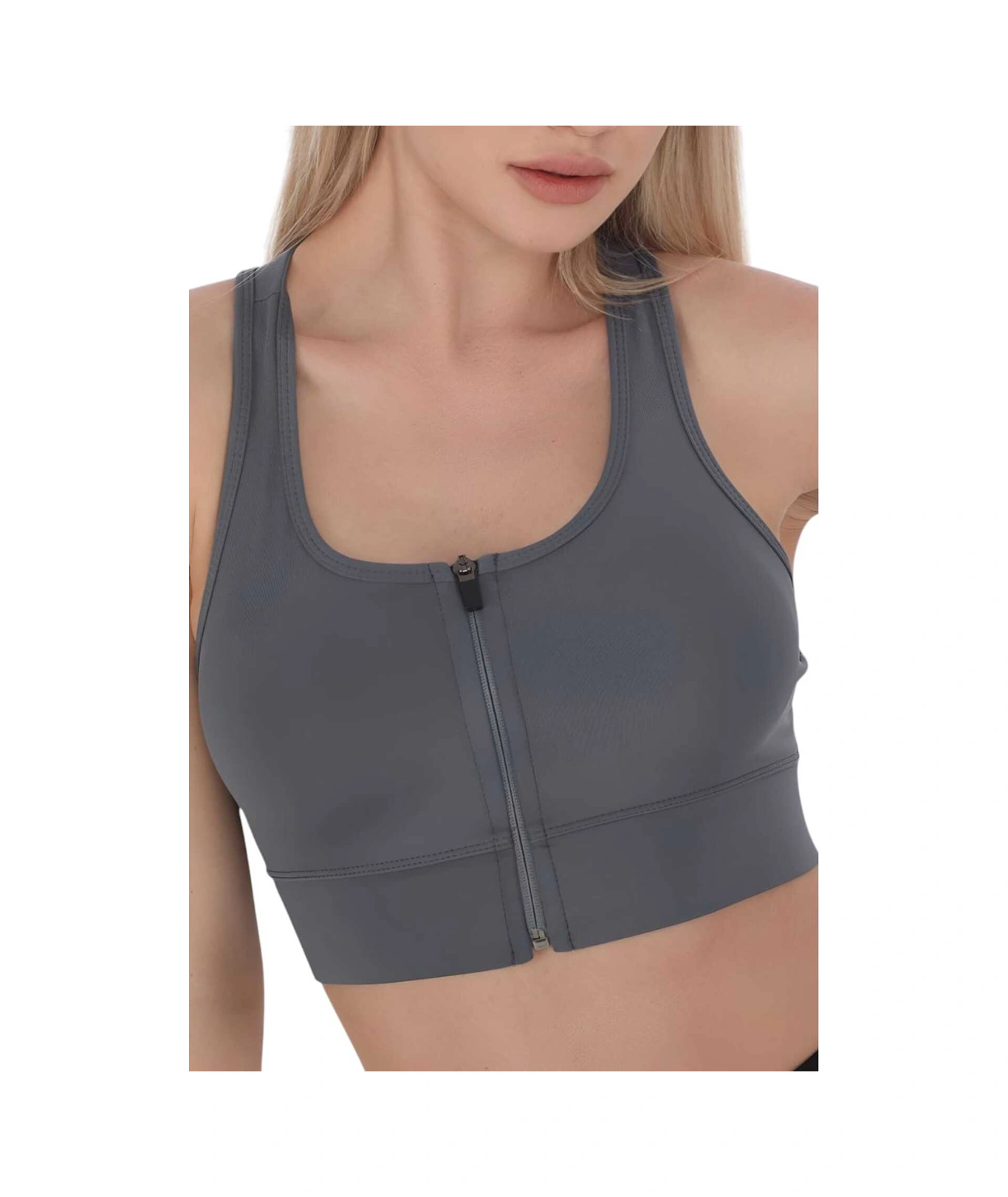 Tezzgelsin Kadın Fermuarlı Sporcu Crop Kadın Büstiyer Füme