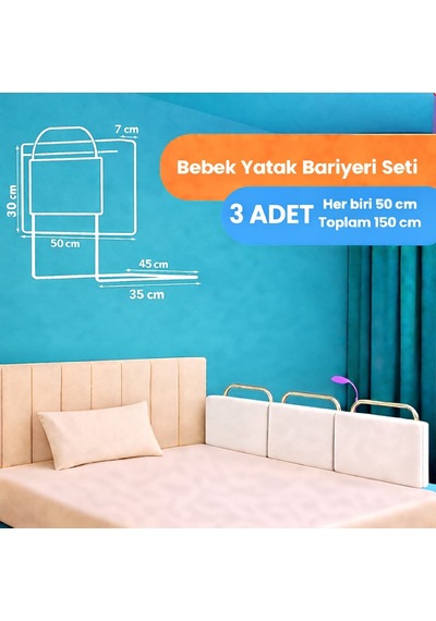Miralay Yeni Nesil Yatak Bariyeri 50 x 30 Cm Beyaz 3 Adet