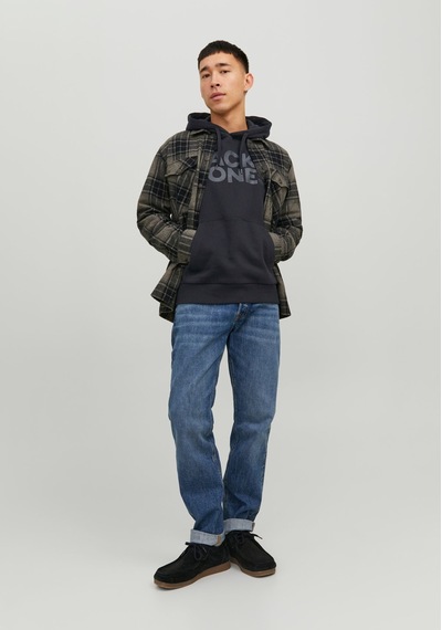 Jack & Jones Kapüşonlu Logolu Sweatshirt - Corplogo 12152840 - 3 Black Koyu Siyah