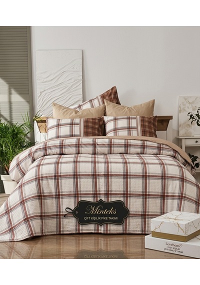 Minteks Home Çift Kişilik Pike Takimi Kahverengi