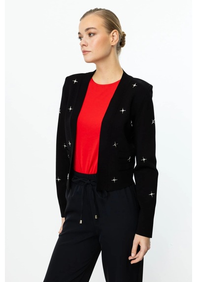 On Fashion Kadın Zımbalı Siyah Hırka 59901 Siyah